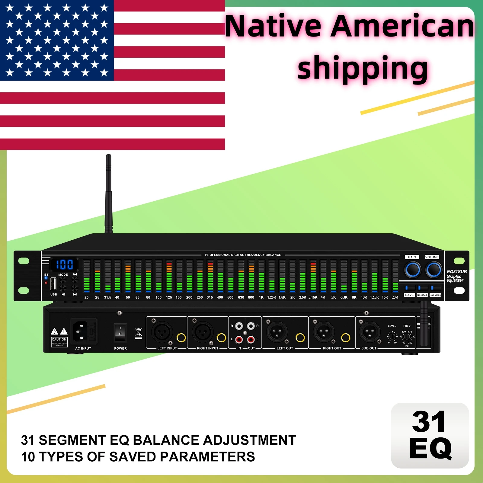 Equalizador digital eq31sub, sintonizador de 31 estágios, desempenho profissional, redução de ruído, processamento de áudio