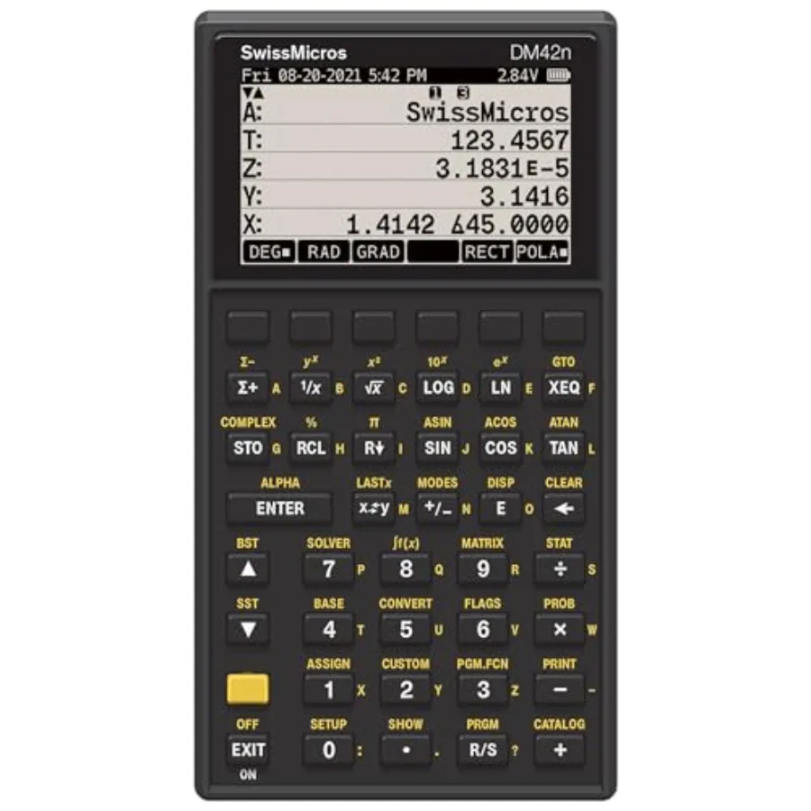 

DM42n RPN Calculator for engineering use stainless steel body in silver with 34-digit precision, USB-C connectivity, matrix and