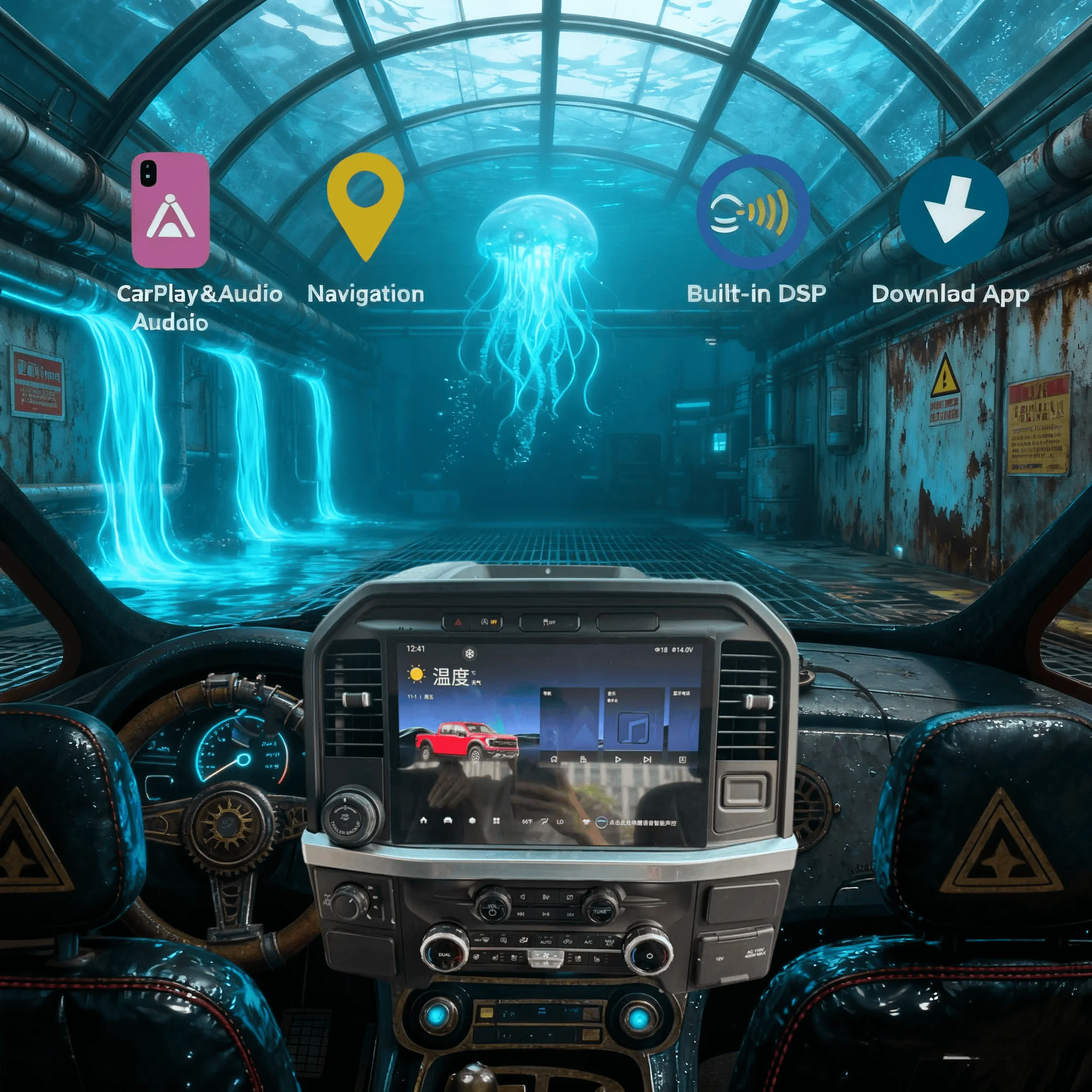 13.3 inch Android 14.0 Car Stereo for F150 F-150 2015-2024 Octa Core 4G LTE Wireless CarPlay Android Auto GPS Multimedia