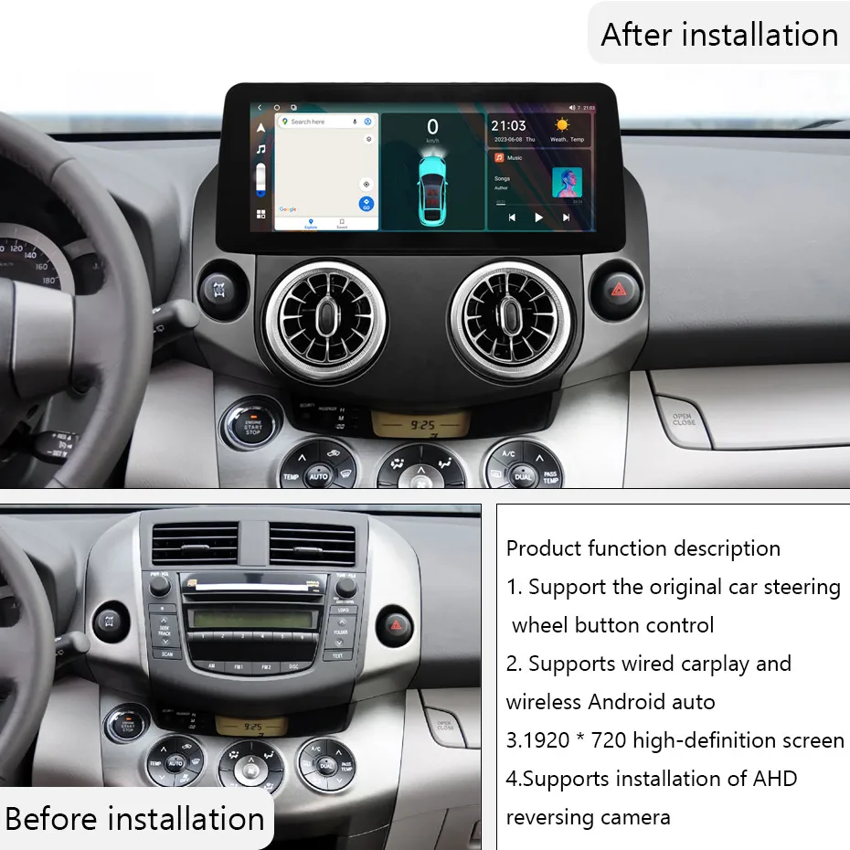 Android audio For Toyota RAV4 2009-2013 12.3'' Android 12 Octa Core 1920*720 8+256G intelligent car system automotive multimedia