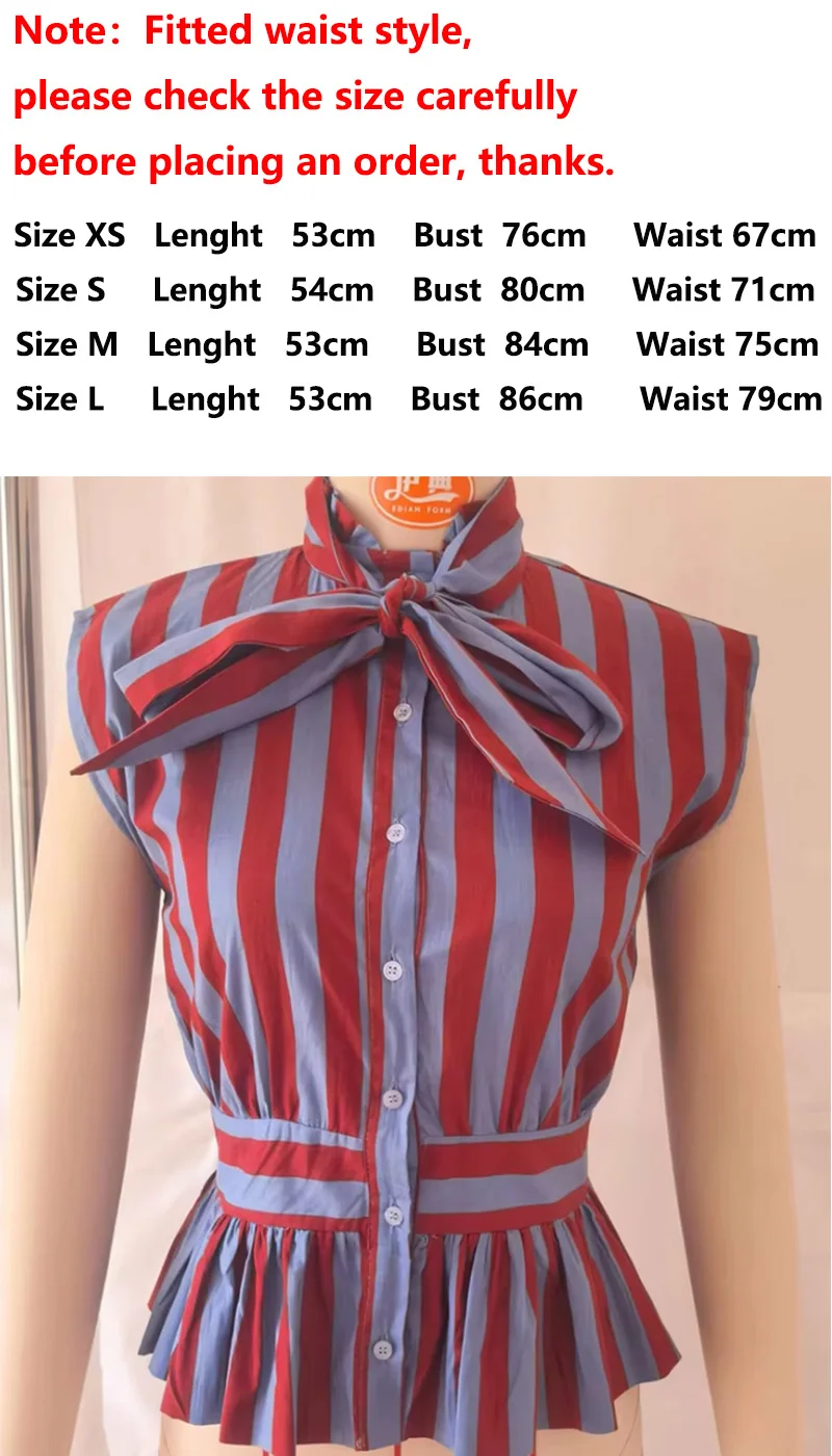 Camisa Feminina 2026 Nova Coleção Primavera Verão com Laço, Sem Mangas, Slim, Listrada, Casual Chique e com Personalidade