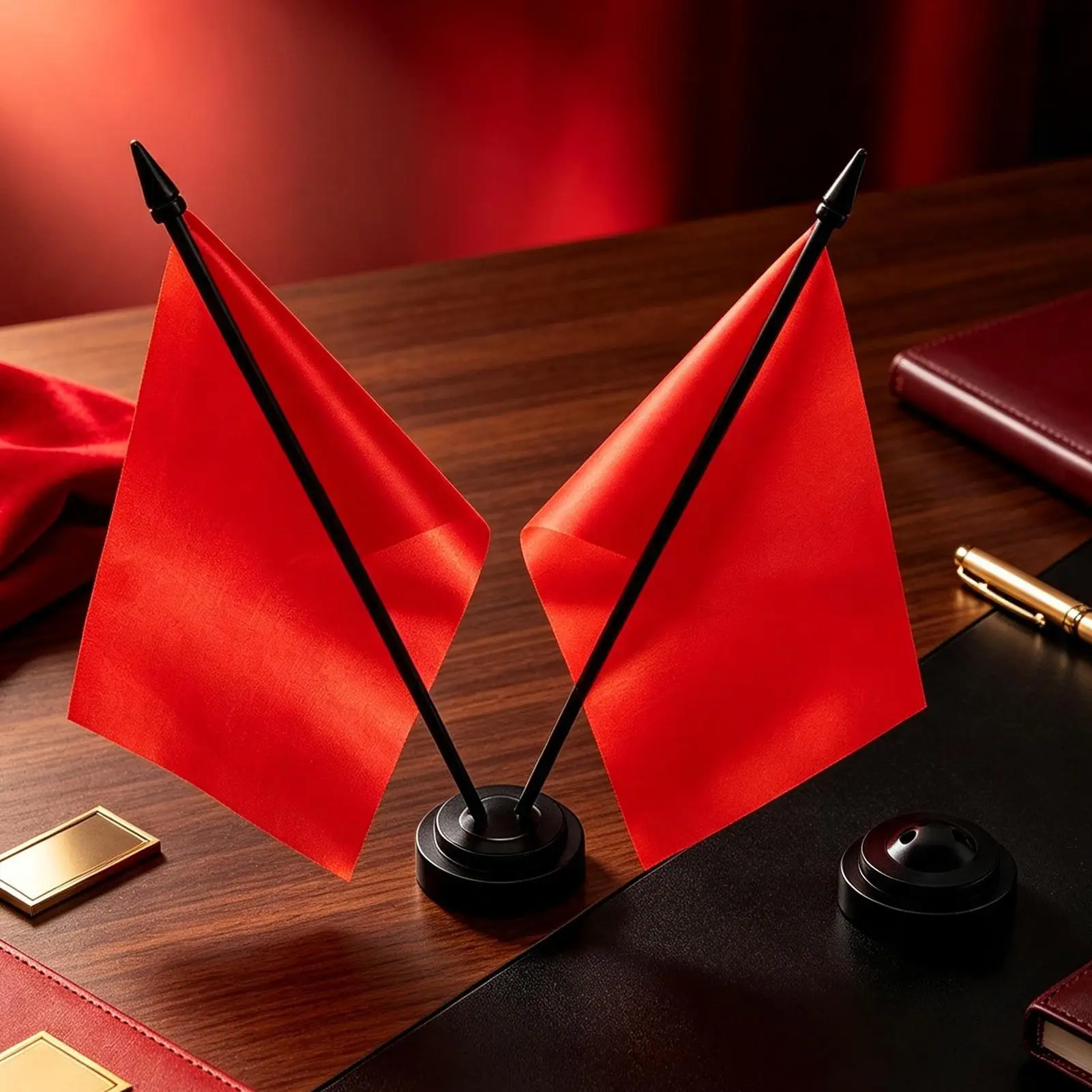 Desktop Flag Holder Heavy-Duty Secure Double Flagpole Symmetrical Desk Table Flagpole Bracket Display Fixture For Classroom