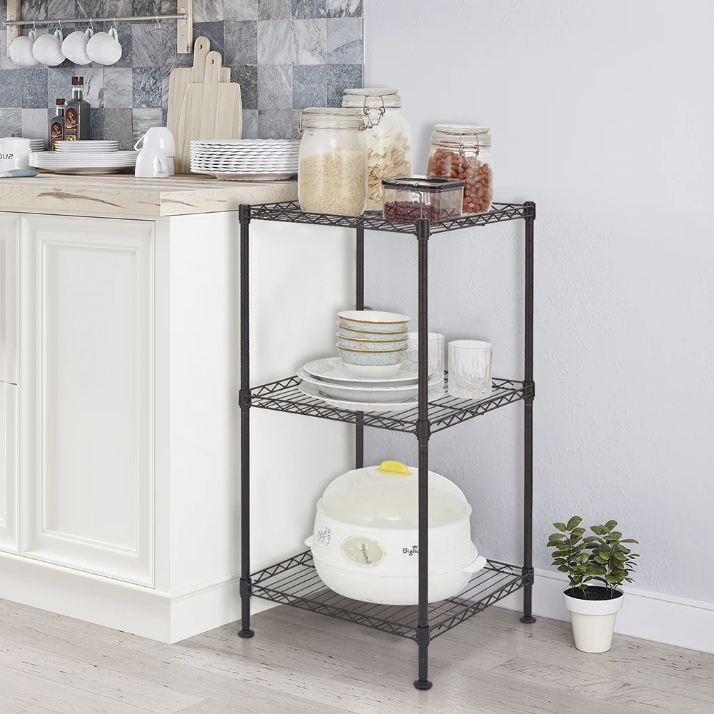 Black 3-Tier Black Wire Shelving Tower, Durable Metal Frame, Space-Saving Design, Easy Assembly