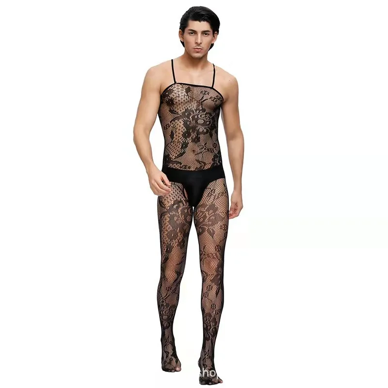 

Male male sex appeal underwear one-piece mesh garment one-piece pantyhose sexy hollow-out jacquard pajamas fishnet stockings tem