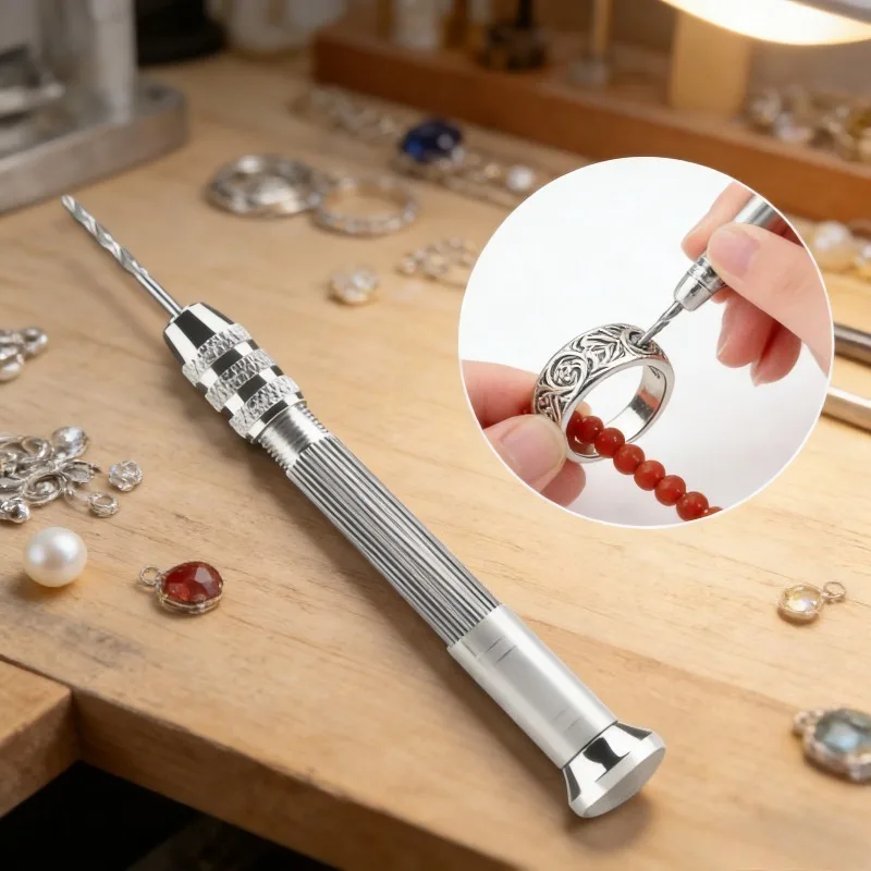 Aluminum Alloy Mini Hand Drill Set With 0.8-3.0mm Bits - Versatile Tool For Jewelry Making PCB Board Polymer Clay DIY Craft