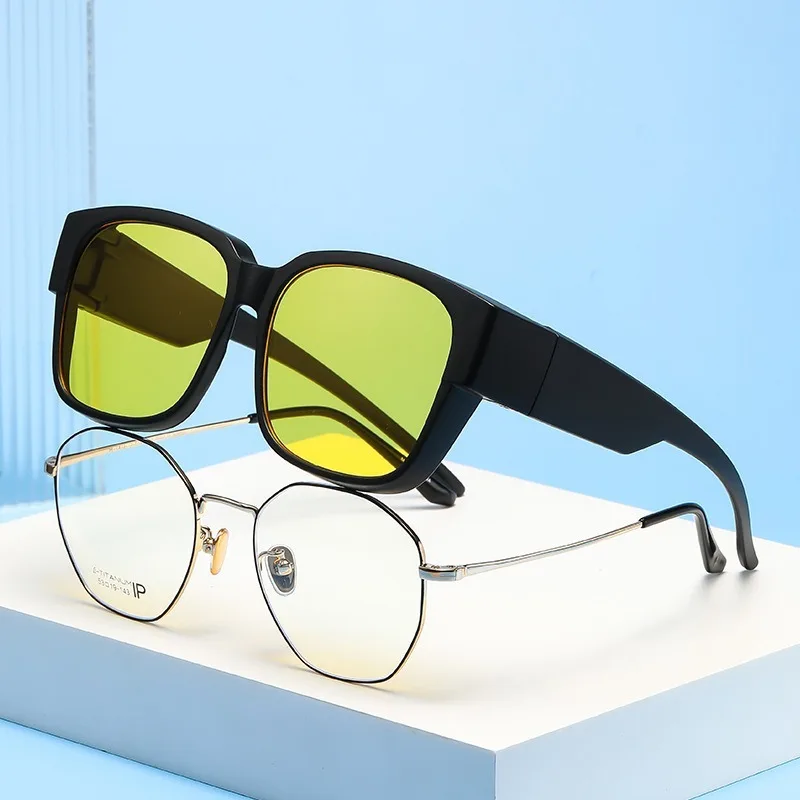 Sunglasses Worn Over Glasses Sun Performance Mirror Set Male and Female Sunglasses Clip Night Driving Anti Glare Glasses