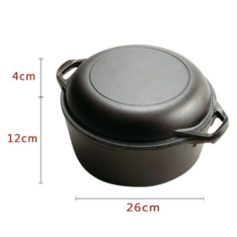 Black 26cm cast iron stew pot soup stew pot with lid for cooking and baking