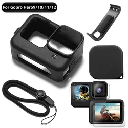 Silicone Case for GoPro Hero12 11 10 Black Tempered Glass Screen Protector Protective Film Lens Cap Cover for GoPro9 Accessories