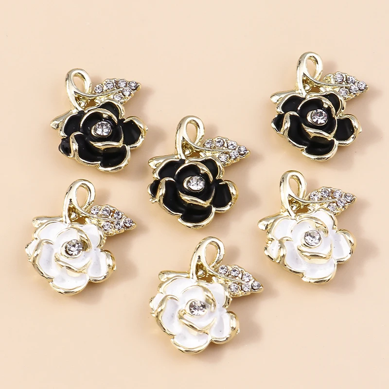 Leslie 4pcs 16*18mm Gorgeous Gold Color Crystal Blooming Rose Charms for Handmade DIY Necklace Earring Pendants Wedding Jewelry