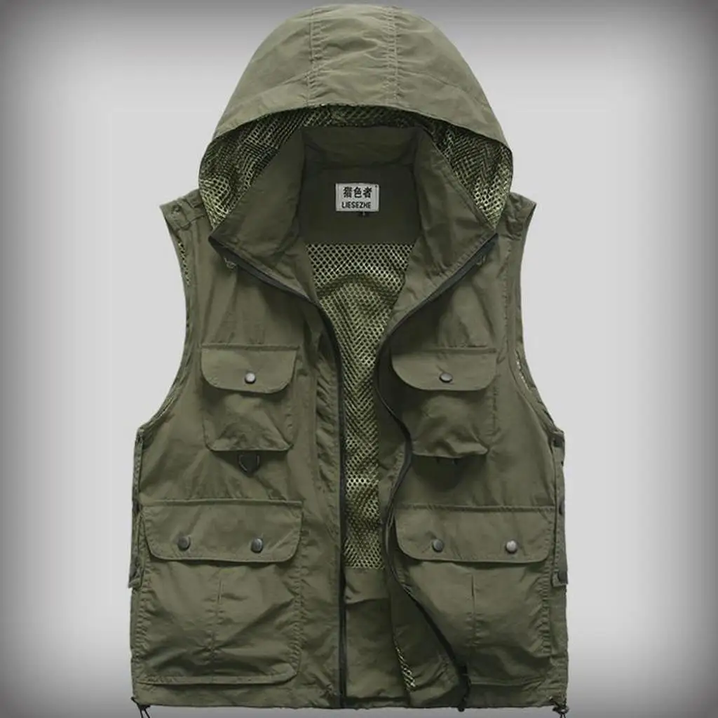 2024 New Men\'s Professional Multi-Tasche Portable Waterproof  Adjustable  Fishing Working Photography Hooded  Waistcoat