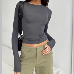 Woman Clothing Long Sleeve T-shirt Slim Fit Tops Female O-Neck Close-fitting Tee Shirt Street Wear 2024 Y2K Qtraf 2408