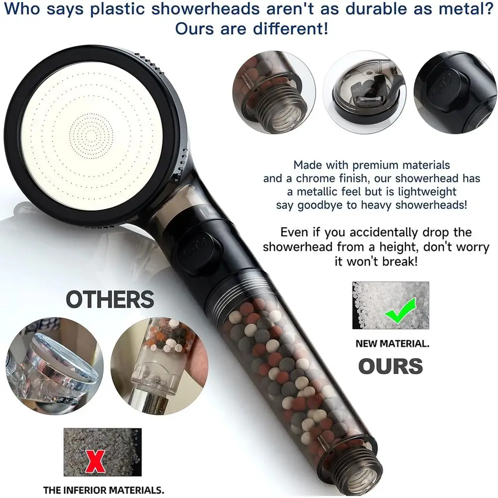 رأس دش بفلتر معدني عالي الضغط مع محمول باليد، 4 أوضاع، سهل التركيب، موفر للمياه، متانة، قابل للفصل للمياه الصلبة #5