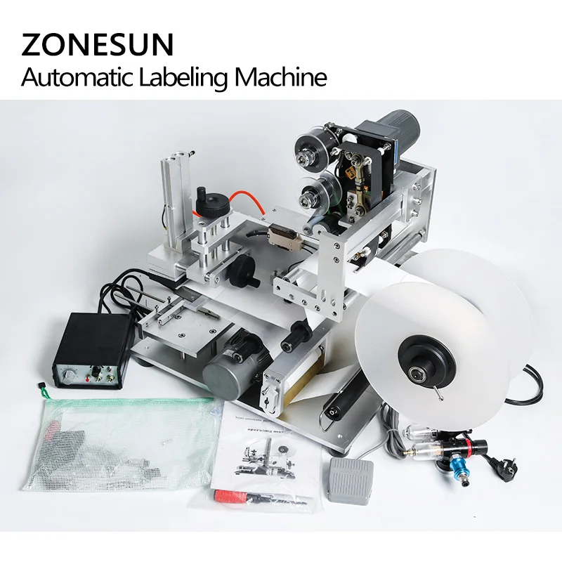 ZONESUN Flat Labeling Machine LT-60D Semi Automatic Box Book Carton Flat Caps Dispenser Bottle Label Applicator With Date Coder