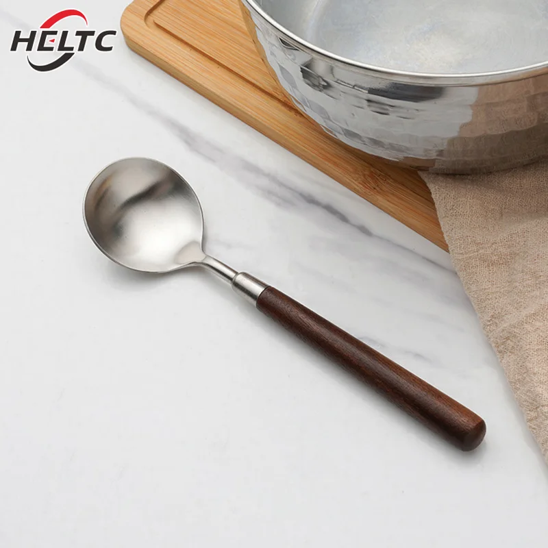 Stainless Steel Imitation Wooden Handle Spoon Retro Round Spoon Dessert Spoons Restaurant Soup Spoon Household Western