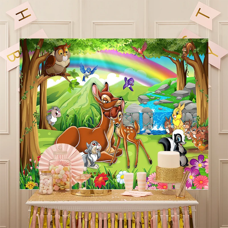 Photo Bund Banner Decor Bambi Backdrop Girls Deer Princess Boy First Happy Birthday Party Flower Butterfly Photograph Background