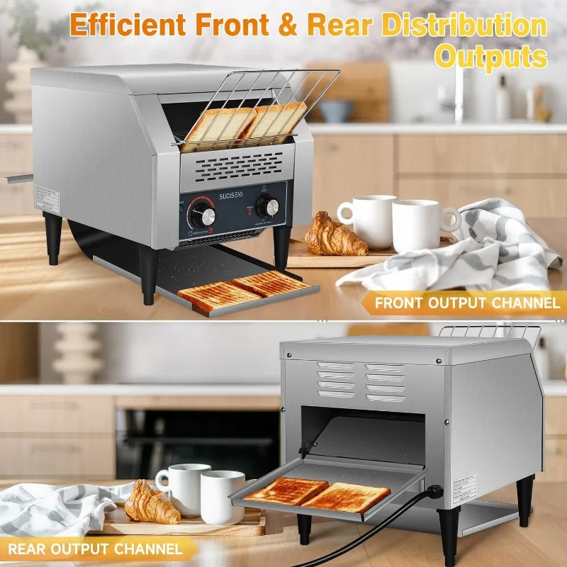 Commercial Toaster 300 Slices/Hour 1900W Heavy Duty Industrial Conveyor Toaster Stainless Steel Electric Oven with Dual Heating