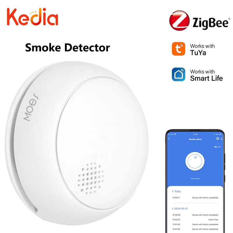 

Tuya Zigbee Smart Home Smoke Alarm Via App Remote Monitoring Home Fire Sensor Kitchen Security Sensor 85dB Alarm Sound