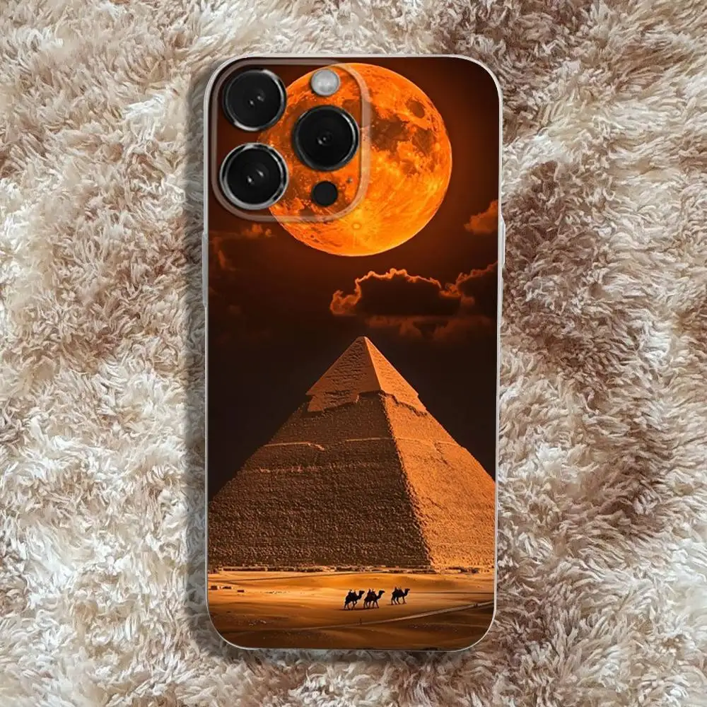 Etui na telefon z motywem egipskich piramid dla iPhone'a 17, 16, 15, 14, 13, 12, 11, Pro, Max, Plus, E, SE4, Air, Mini, przezroczyste.