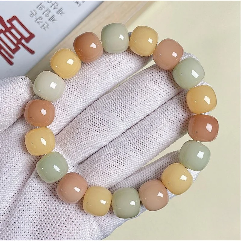 Pink Purple Gradient Bodhi Bracelet Female Pliable Temperament Crafts White Jade Bodhi Student Hand Toy Buddha Beads Bracelet Wh