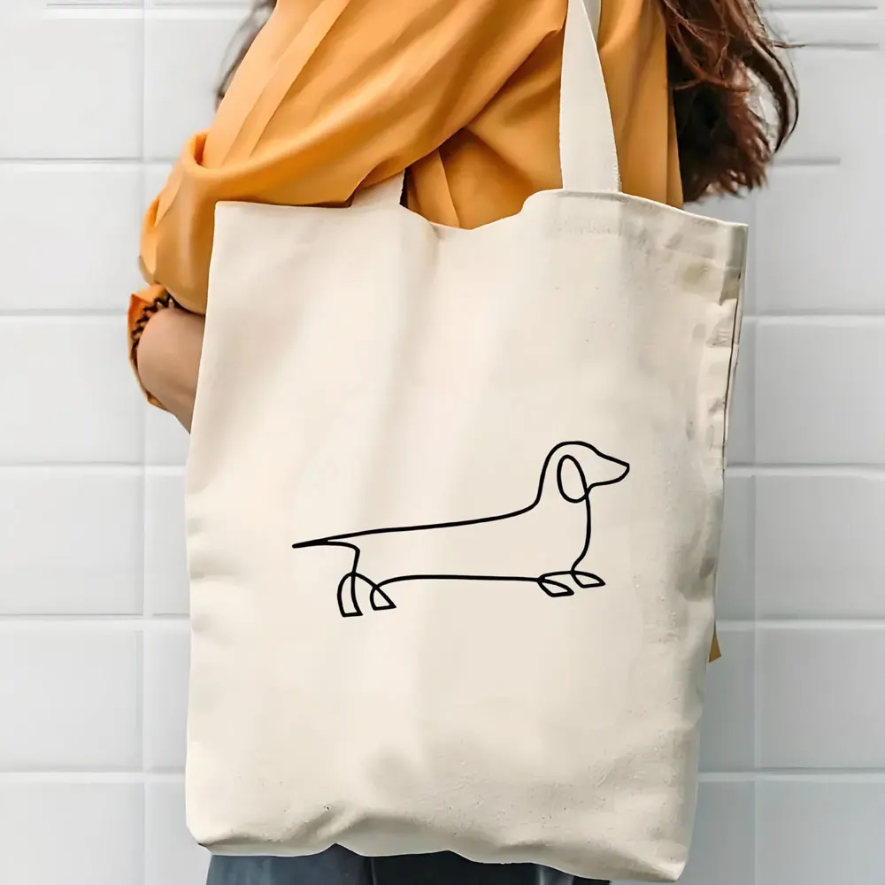 Cute Dachshund Dog Tote Bag for Women - Spacious Rectangular Pet Lover Handbag, Machine Washable Canvas Style for Daily Use, Travel, and Shopping - Ideal Gift for Halloween, Christmas, Mother's Day - Durable, Lightweight, Fun Design, Unisex Style, Sturdy Handle