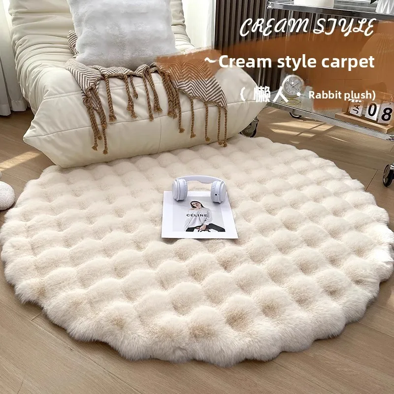 

Round Faux Fur Rug Faux Rabbit Fur Living Room Rug Soft Plush Bedroom Bedside Rug Girls Bedroom Floor Mat Home Decor 2025