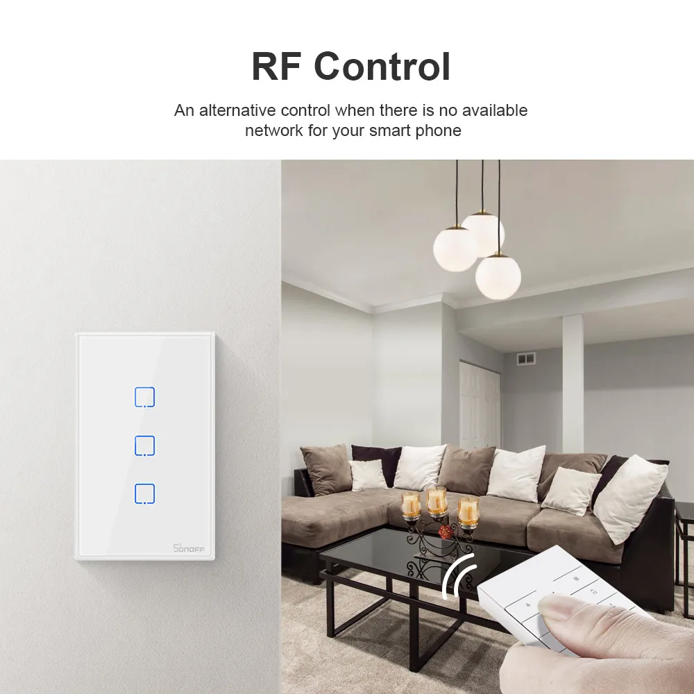 SONOFF TX US Wall Smart Switch 433Mhz RF Remote Control Wi-Fi Touch Switch via eWeLink APP Works With Alexa Google Home