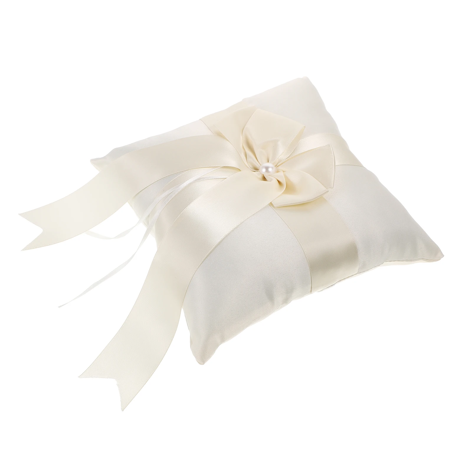 

1PC Wedding Ring Pillow with Bowknot Decoration for Proposal Ceremony White Fabric Comfortable Touch Exquisite Design