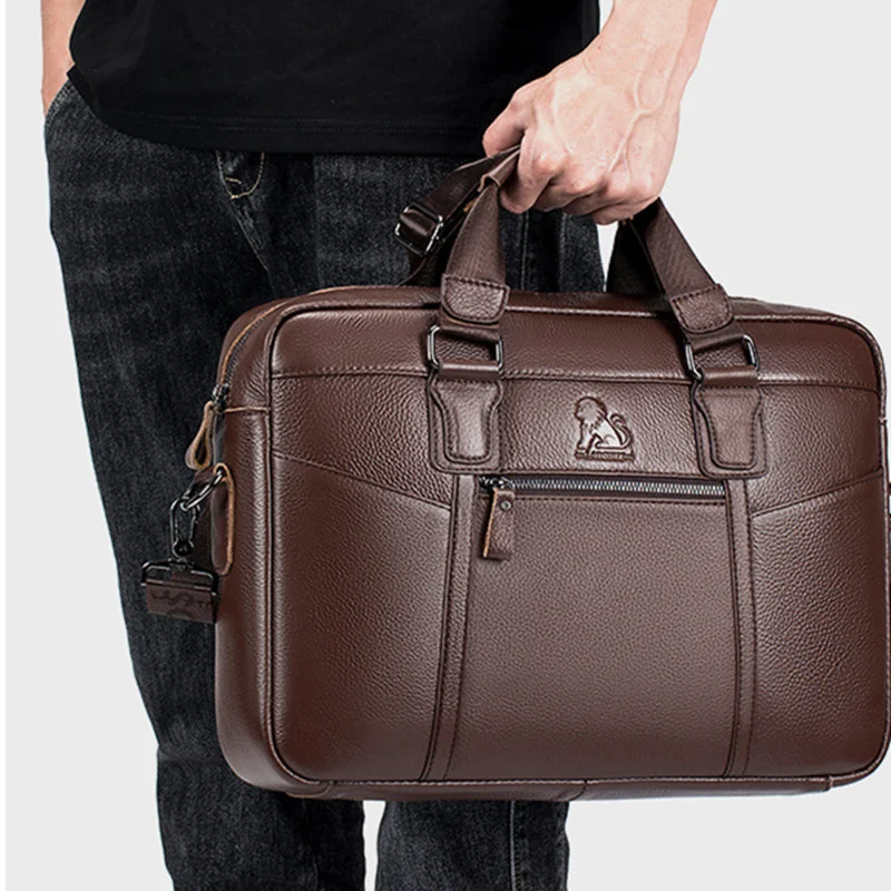 Maleta de couro genuíno para homens sacola de mão de viagem de negócios de grande capacidade, bolsa de 15 "para laptop masculina