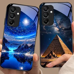 Pyramid Starry Sky For Samsung Galaxy A15 5G 54 4G 51 50 24 35 90 71 12 51 53 52S 80 22 34 Black Tempered Glass Phone Case