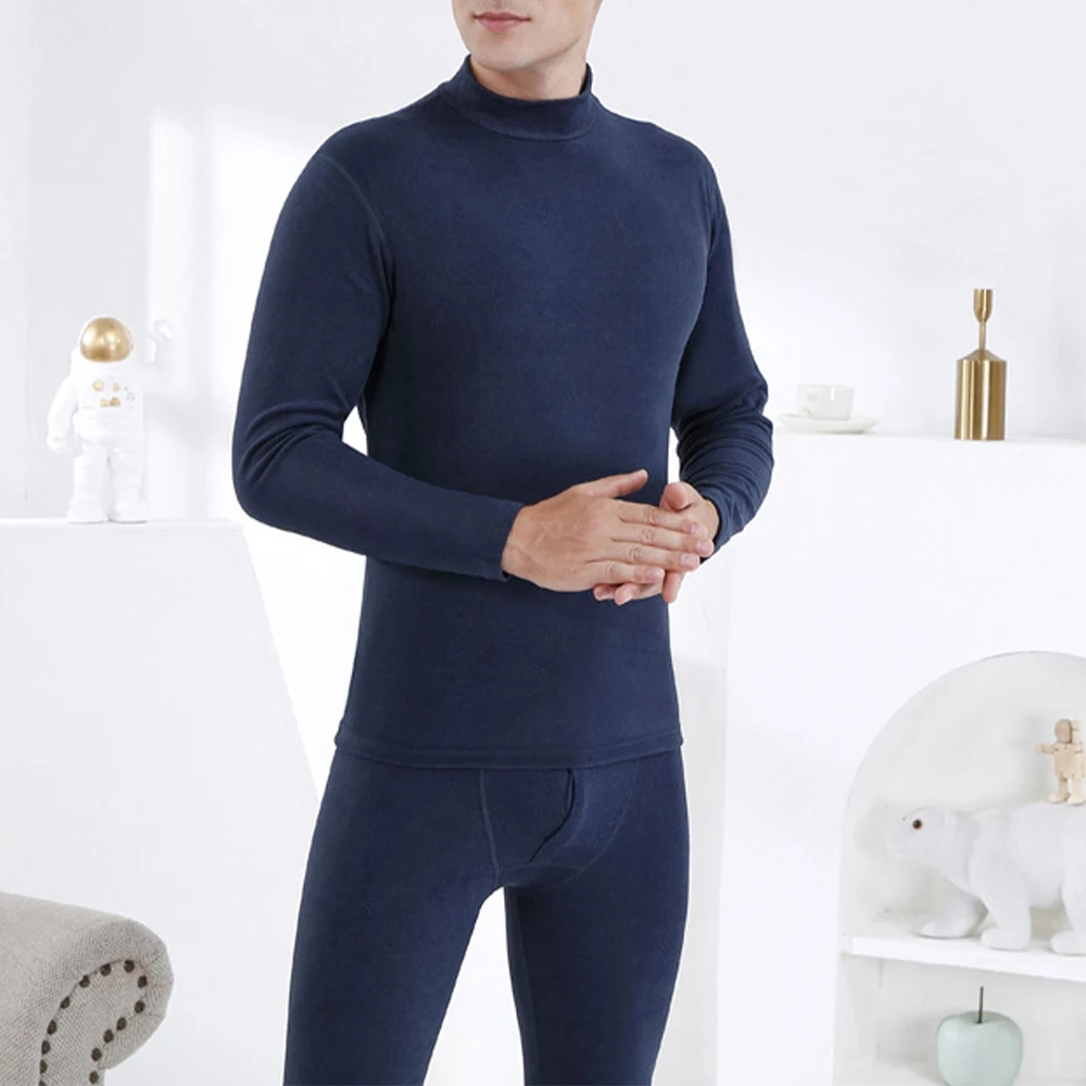 

2pcs Set MensThermal Underwear Keep Warm Long Johns Tight Leggings Long Sleeve Thermo Tops+Pants Set Half Turtleneck Basci Shirt