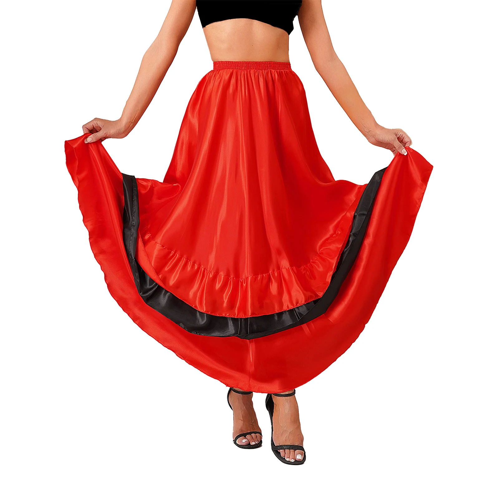 Spanish Dance Flamenco Skirts for Women Large Ruffle Swing Long Skirt Belly Dance Latin Ballroom Costume Performance 360 Degree