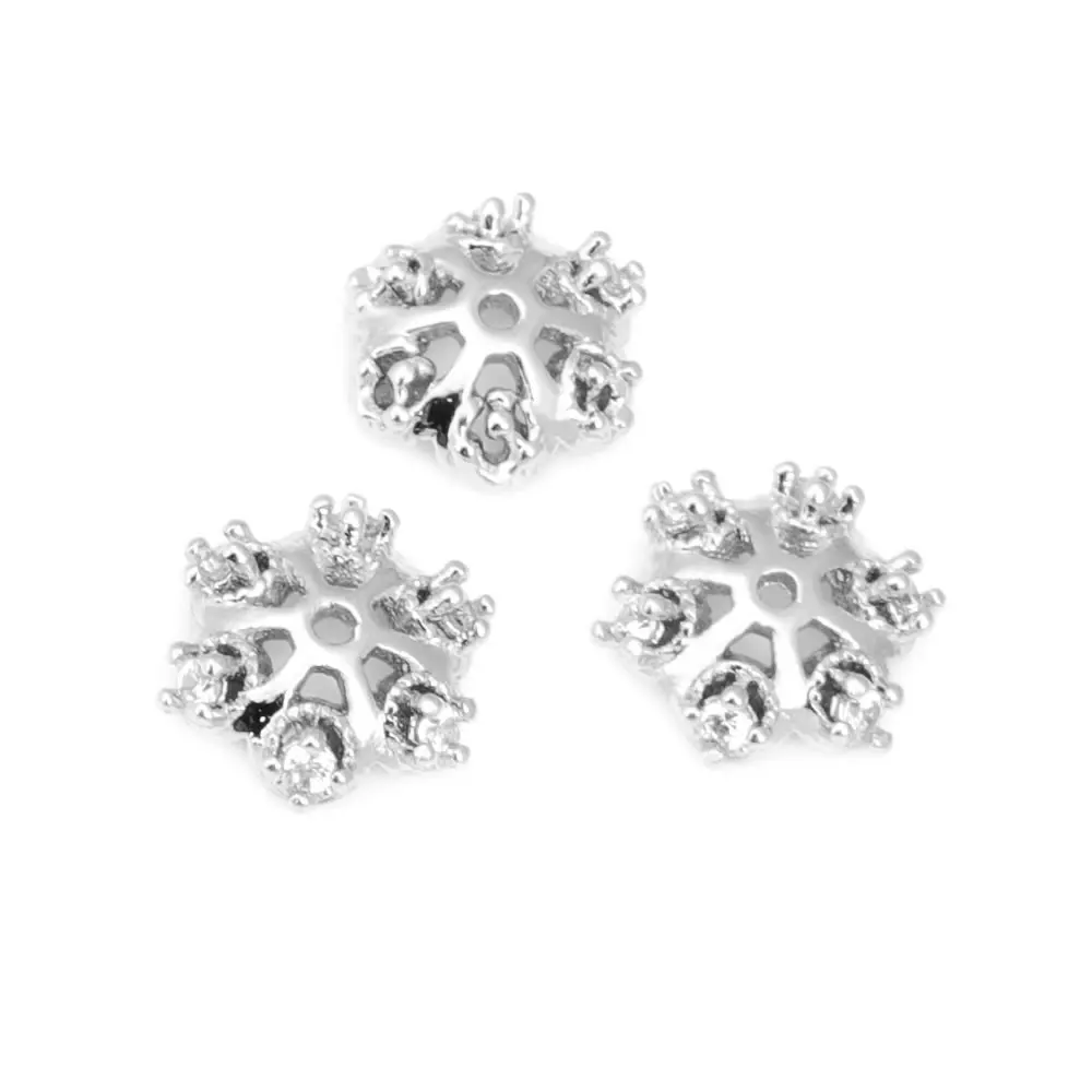 10PCS 6MM 8MM 10MM 18K Gold Color Brass and Zircon Snowflake Flower Beads Caps Jewelry Making Supplies Diy Findings Accessories image 3