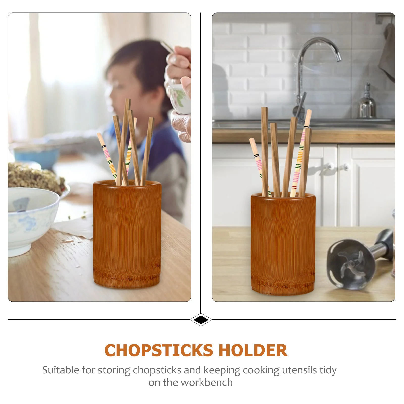 

1Pcs Bamboo Kitchen Chopsticks Organizer Utensil Holder Stylish Simple Design Countertop Storage Rack Flatware