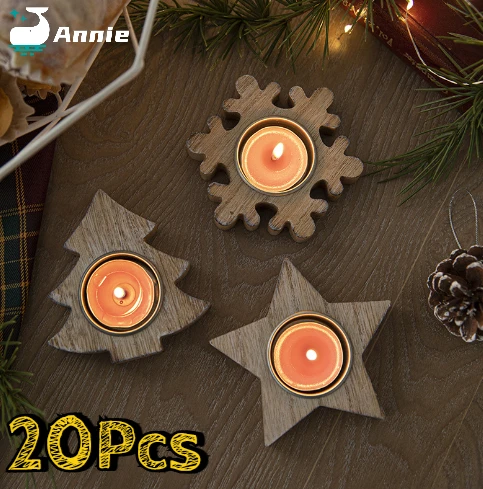 20Pcs Wooden Xmas Snowflake Candlestick Christmas Tree Shape Candle Holder for Home Decoration Navidad Kerst Noel New Year Decor