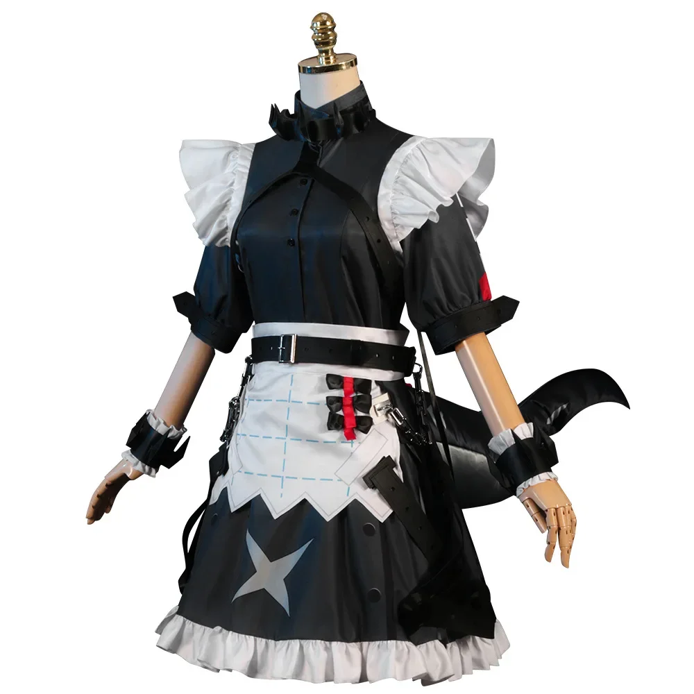 Game ZZZ Ellen Cosplay Costume Game Zenless Zone Zero Ellen Joe Cosplay Cute Maid Costume Ellen Cosplay Tail Black Dress