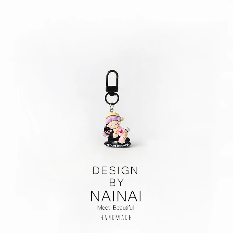 Cute Cartoon  Riding Girl Keychain Versatile Sleeping Beauty Bag Pendant Universal Backpack Keychain Fashion Accessory