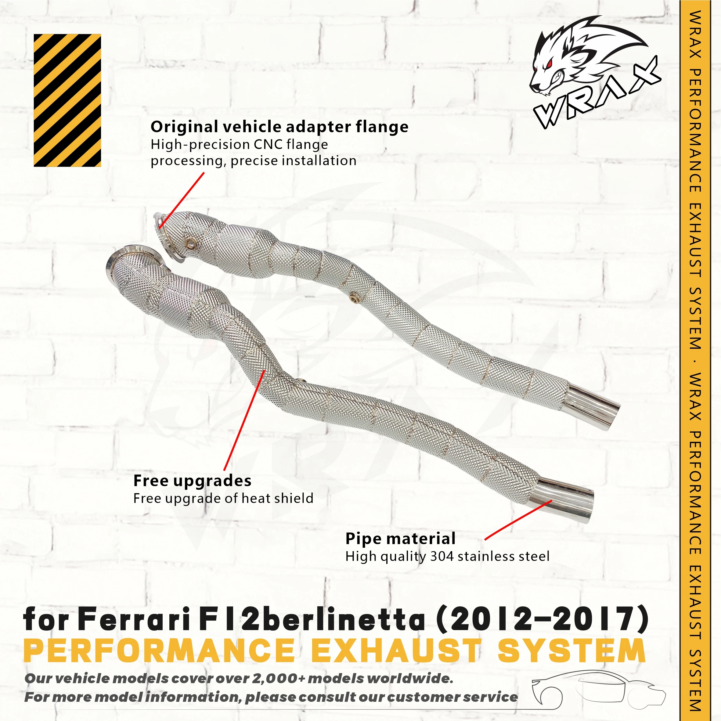

WRAX Performance Exhaust Downpipe for Ferrari F12berlinetta（2012–2017）stainless steel Exhaust pipe with Heat Shield
