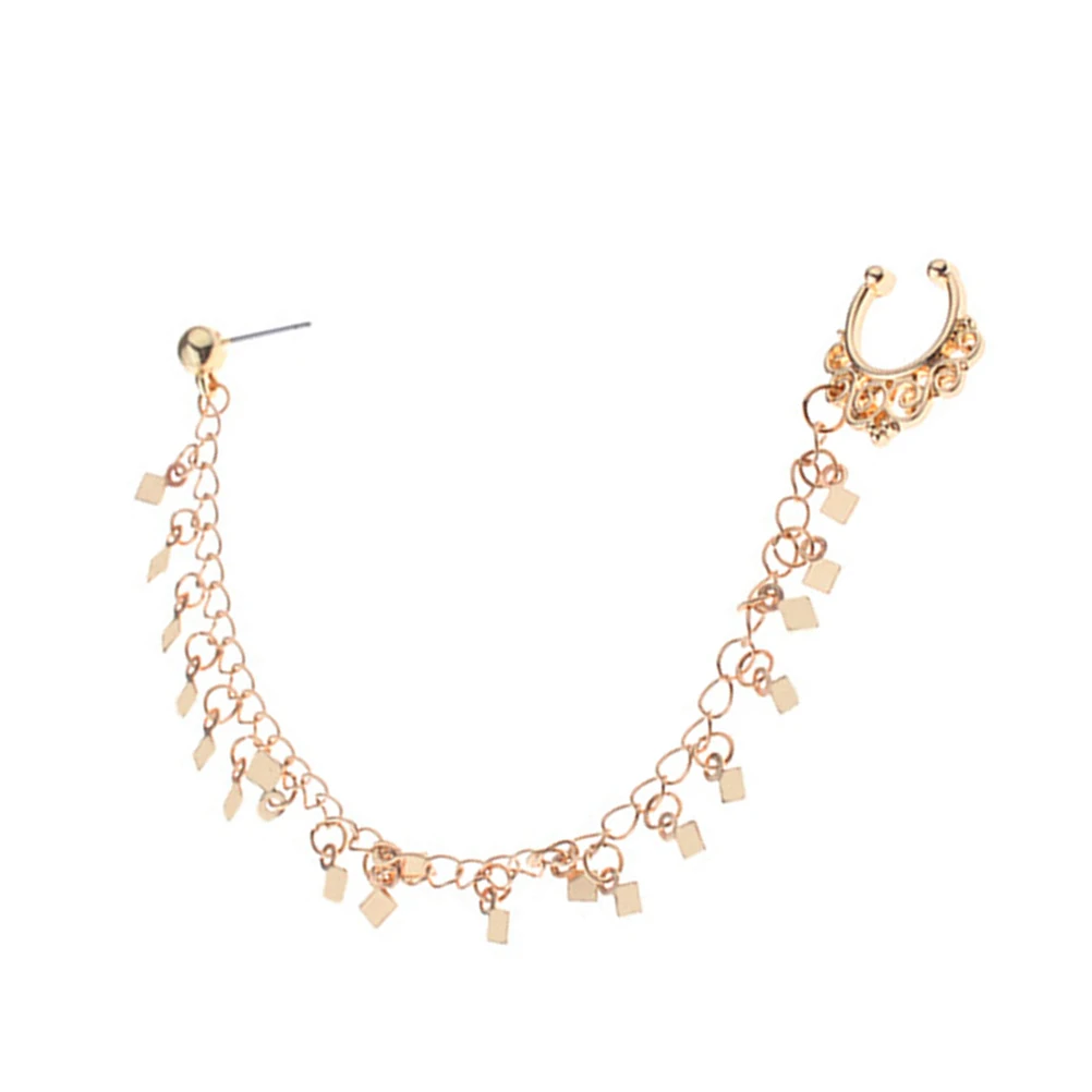 2 Pcs Rhombus Earrings Geometric Drop Nose Tassel Piercing Jewelry Punk to Clip