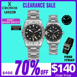 Cronos Vintage GMT 39mm NH34 Automatic Men Watch Mechanical Sapphire Glass Date Window BGW9 LUM Leather Strap Bracelet