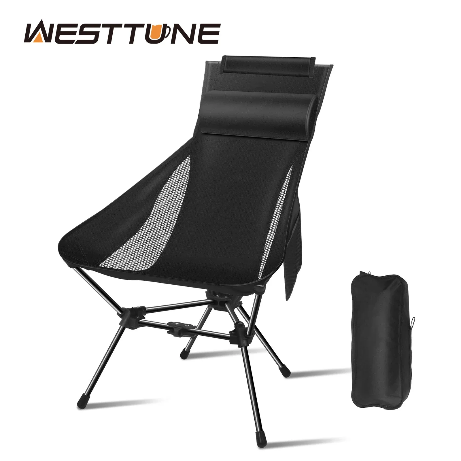 WESTTUNE Portable Camping Chair Lightweight Foldable Chair with Headrest  Outside Camping Hiking Travel Beach and Sports Uniform