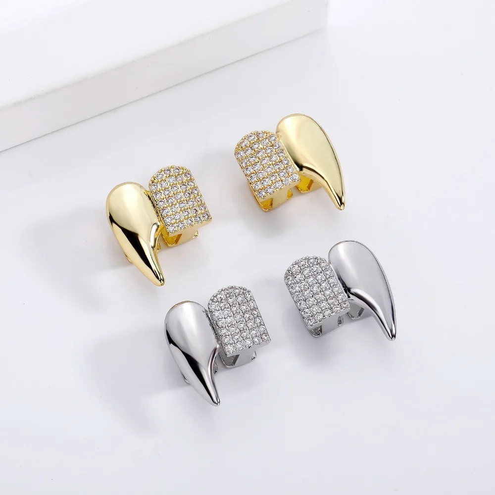Fashion Glossy Finish Halloween Fashion Dental Set Anti Slip Shiny Teeth Grillz Caps Copper Silver Teeth Jewelry Cosplay