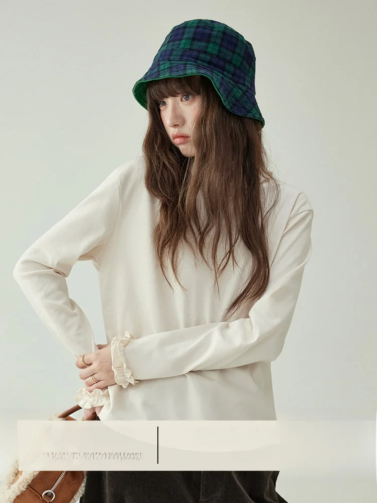 

AMUU оригинальная однотонная деревянная футболка женская свободная длинная вилка базовый слой топ корейский Sle Commute Faion зимняя новинка...