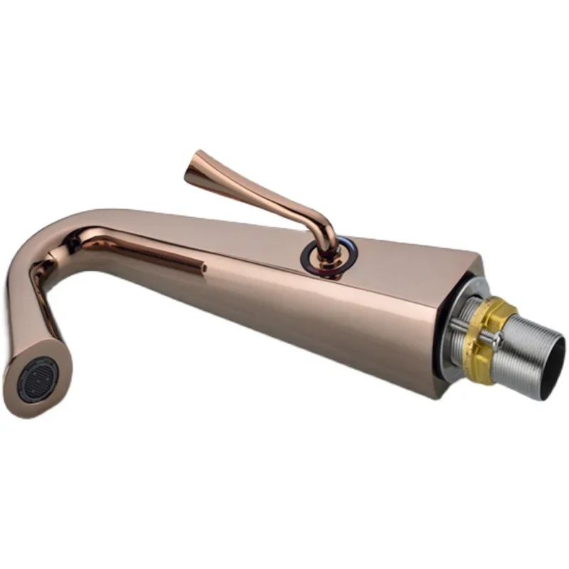 

All-copper rose gold household hot and cold single handle washbasin single hole washbasin faucet