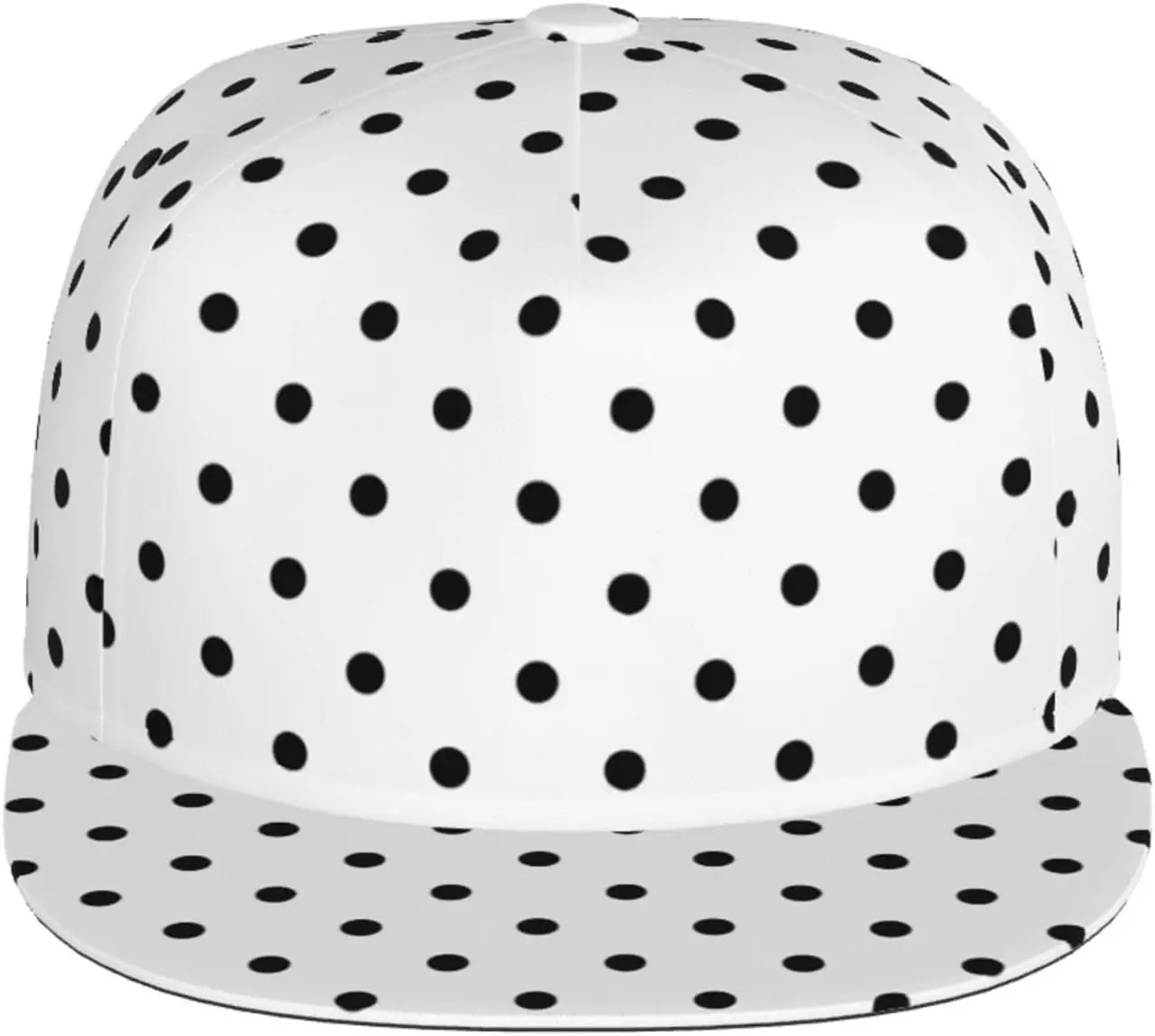 Polka Dot Black and White Simple Pattern Flat Bill Hat, Unisex Snapback Baseball Cap Hip Hop Style Flat Visor Blank Adjus