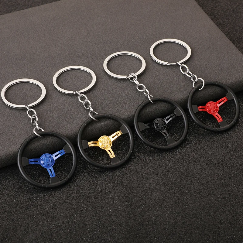 Car Racing Steering Wheel Personality Modified Keychain Key Chains Simulation Auto Parts Model Pendant Keyring Key Ring Chain