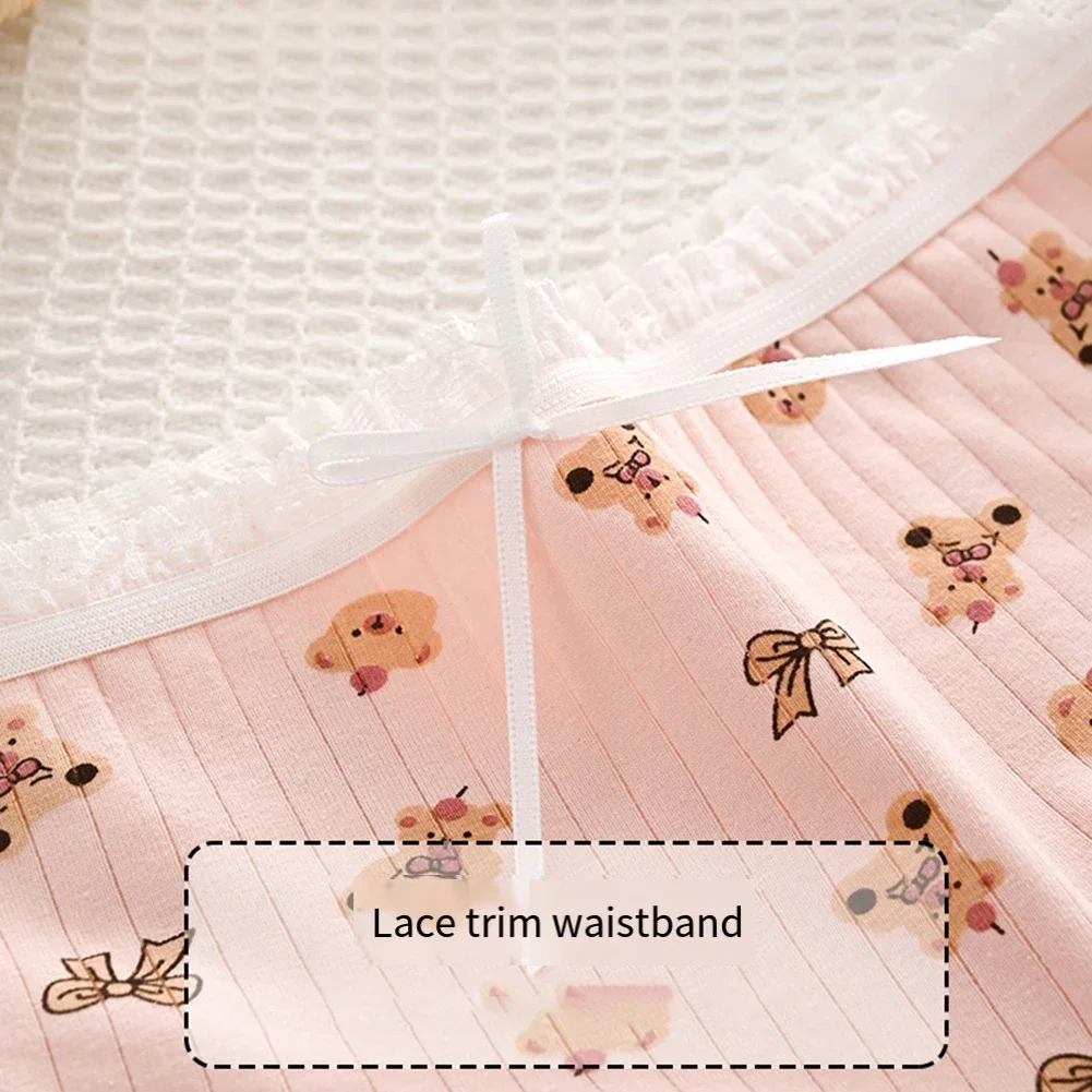 Lovely Casual Women Cartoon Bear Printed Briefs Panties Striped Elastic Lace Girls Comfortable Underwear Intimates