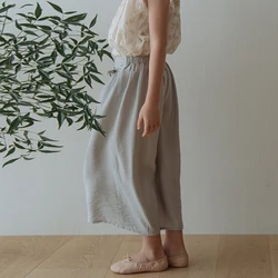 100% Cotton Retro Girls Wide Leg Pants 2022 Summer New Children's Casual Loose Trousers With A Fluttering Belt TZ078