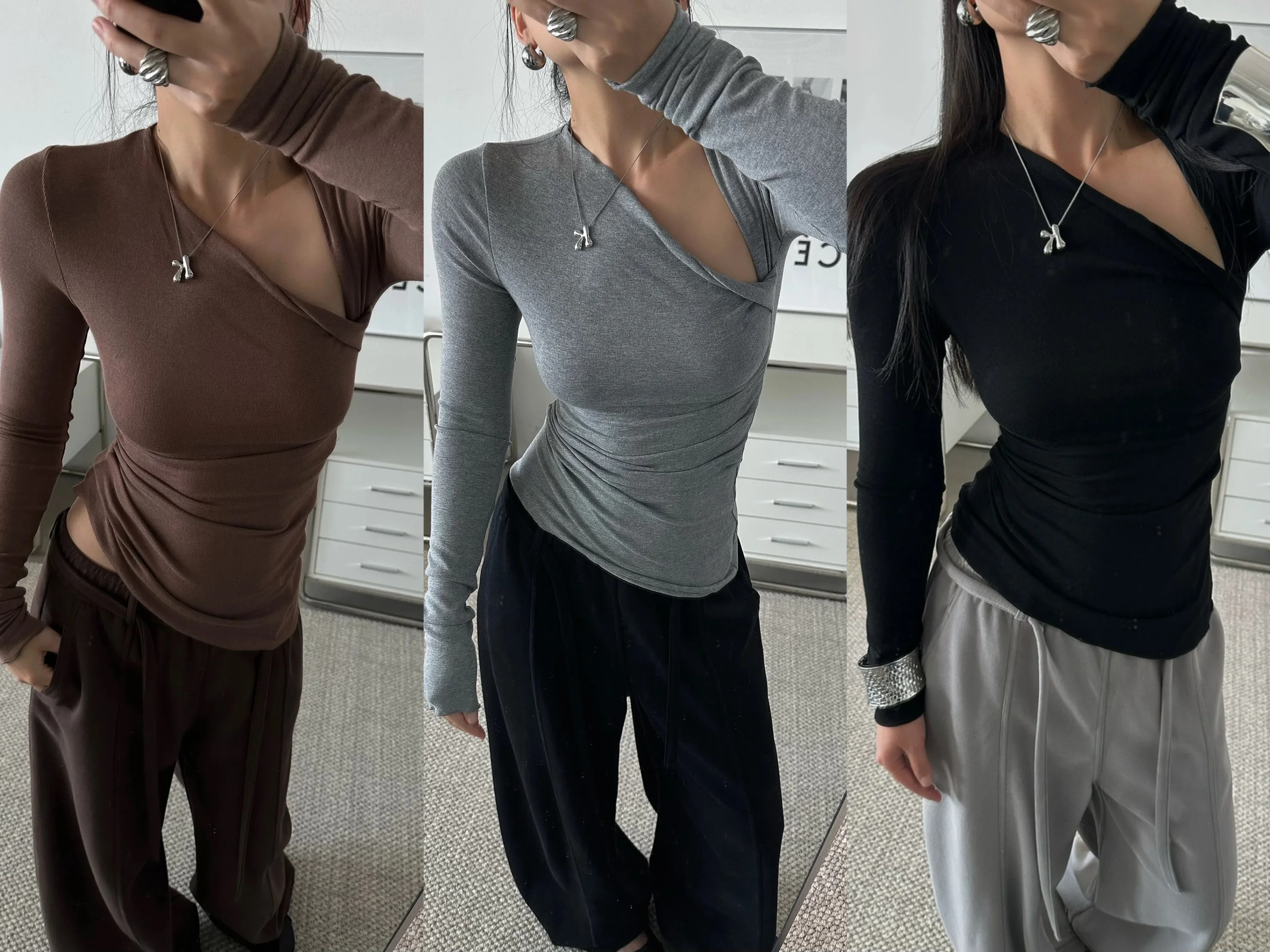 

Women CLOUD ASYMMETRIC Irregular Shoulder Long Sleeve Tee Top Tshirt