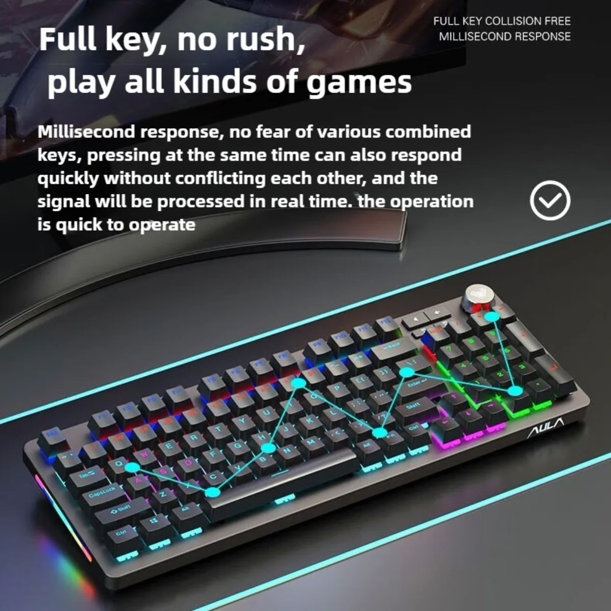 AULA F3060 Wired Keyboard Full Key Hot Swappable Aluminum Alloy Panel RGB Gaming Keyboard with Metal Knobs Game Accessories Gift - Image 6