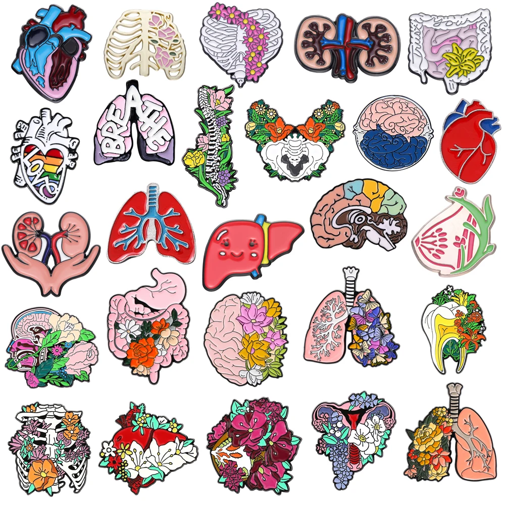 Medische Organen Emaille Broche Hart Borst Hersenen Maag Wervelkolom Vrouwen Baarmoeder Longtanden Creatieve Metalen Badge Punk Reversspeld Sieraden